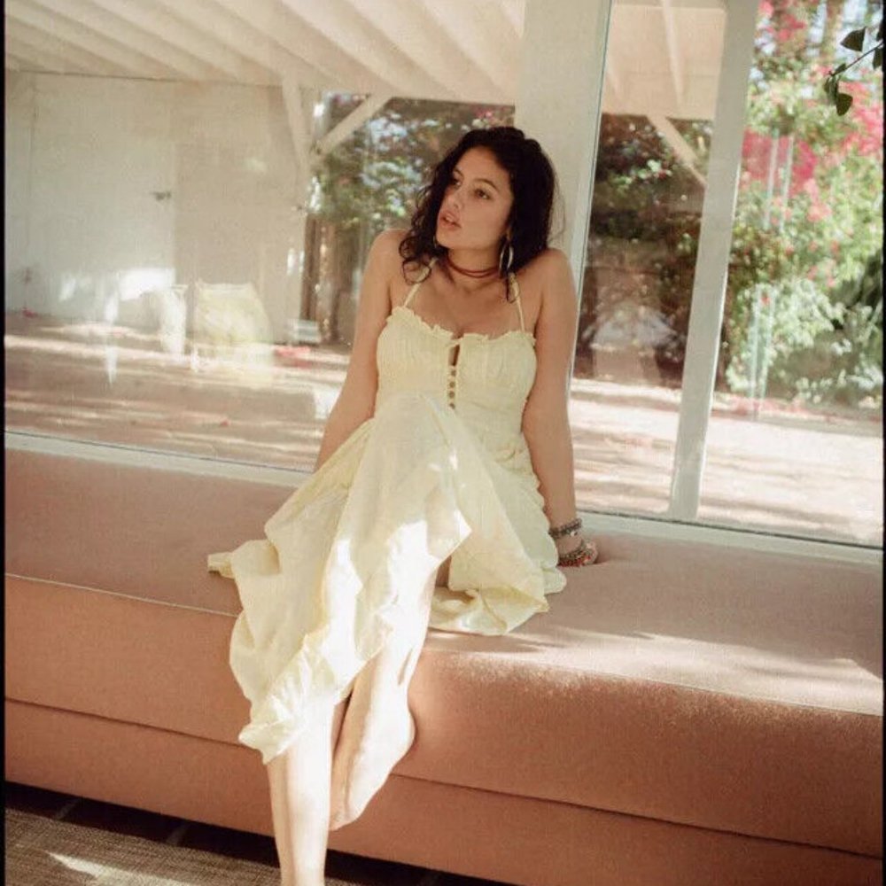 UO Cora Linen Open Back Midi Dress Adjustable Tie NWT XS